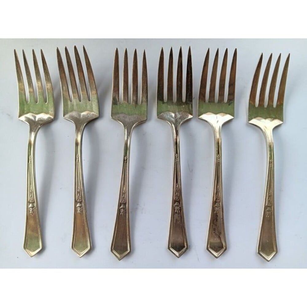 6 VINTAGE 1920 ROGERS XII SILVERPLATE DINNER FORKS LA TOURAINE PATTERN